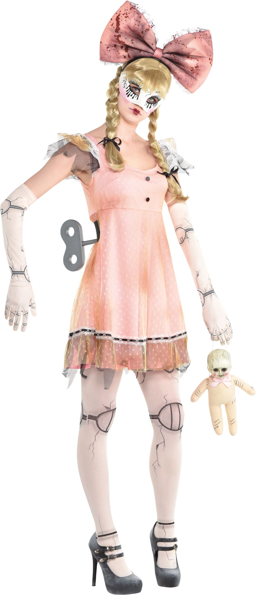 Creepy Doll Wind-Up Key Belt, Silver, 23-in, Wearable Costume Accessory for Halloween Front_Angled_Right