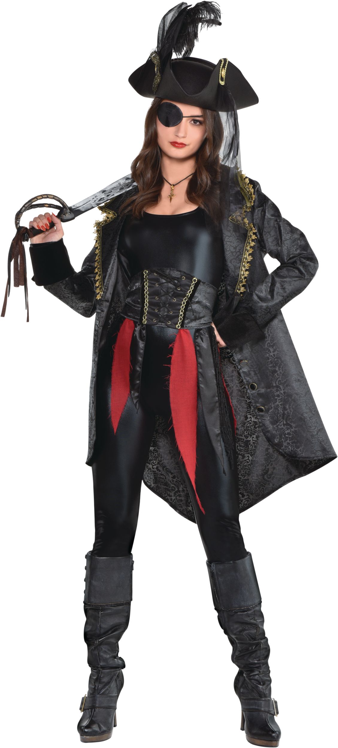 Tricorn Couture Pirate Hat with feather for Halloween Party
