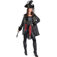 Tricorn Couture Pirate Hat with feather for Halloween Party, Black, Adult, One Size Front_Flat