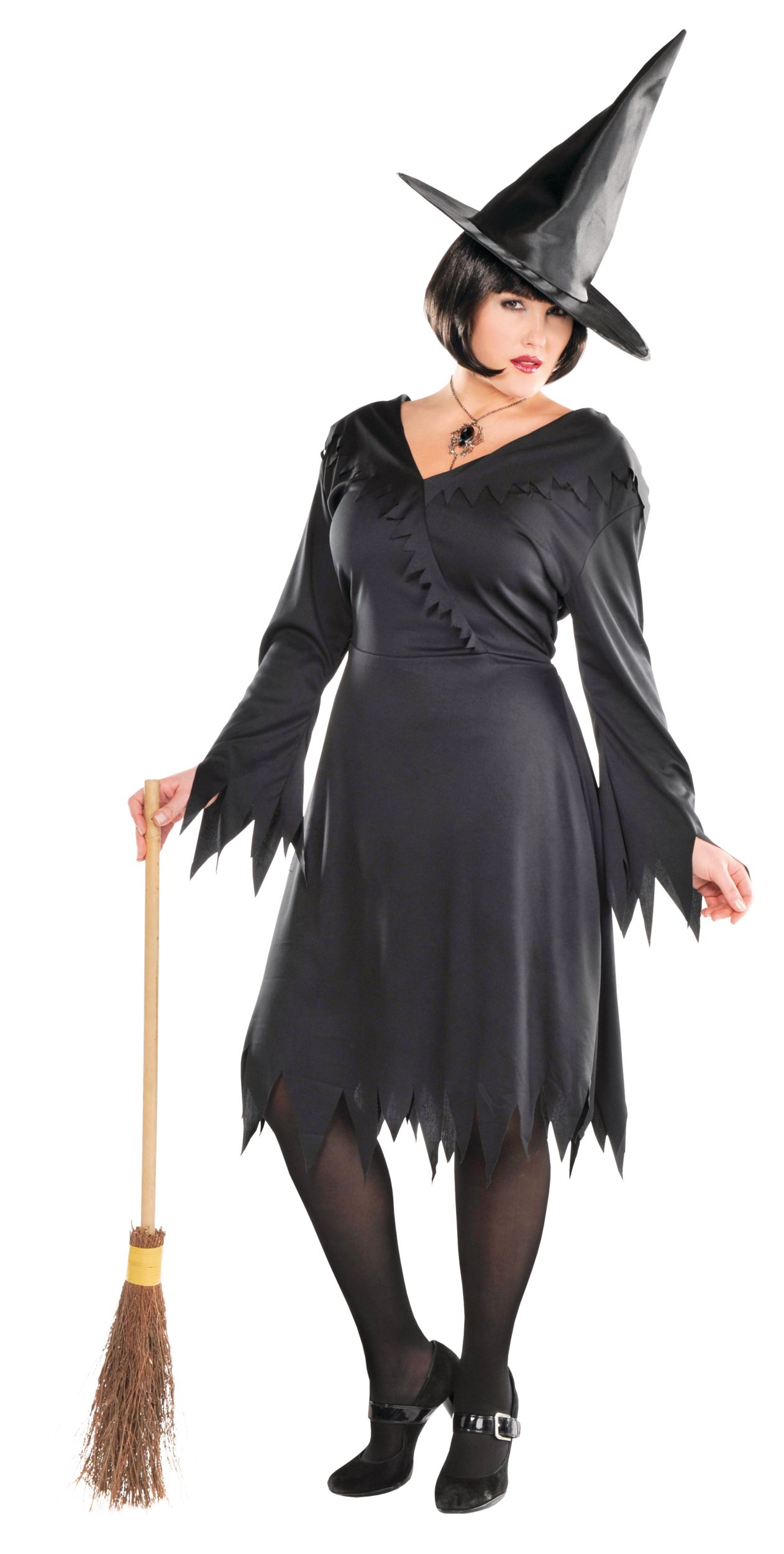 Women's Classic Witch Black Dress Halloween Costume, Plus Size Front_Flat