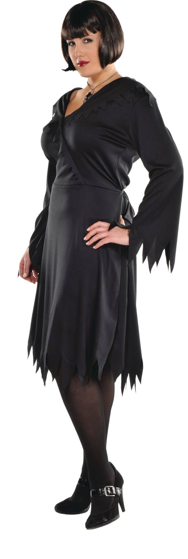 Costume classique de sorcière, femmes, robe noire, grande taille Front_Angled_Left