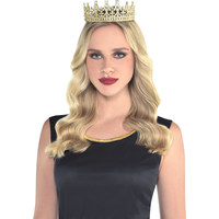 Royal Queen Bejewled Crown Tiara, Gold, One Size, Wearable Costume Accessory for Halloween Front_Flat