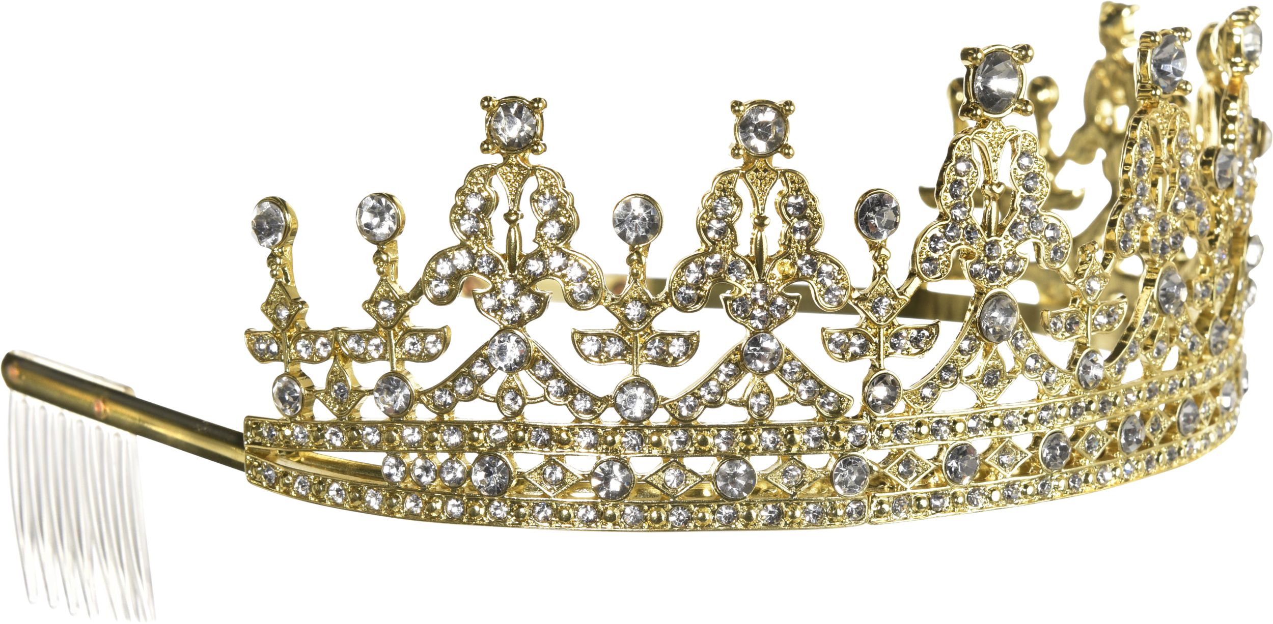 Royal Queen Bejewled Crown Tiara, Gold, One Size, Wearable Costume Accessory for Halloween Side_Right