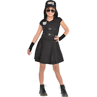Kids' S.W.A.T Officer Black Dress with Hat & Gloves Halloween Costume, Assorted Sizes Front_Flat