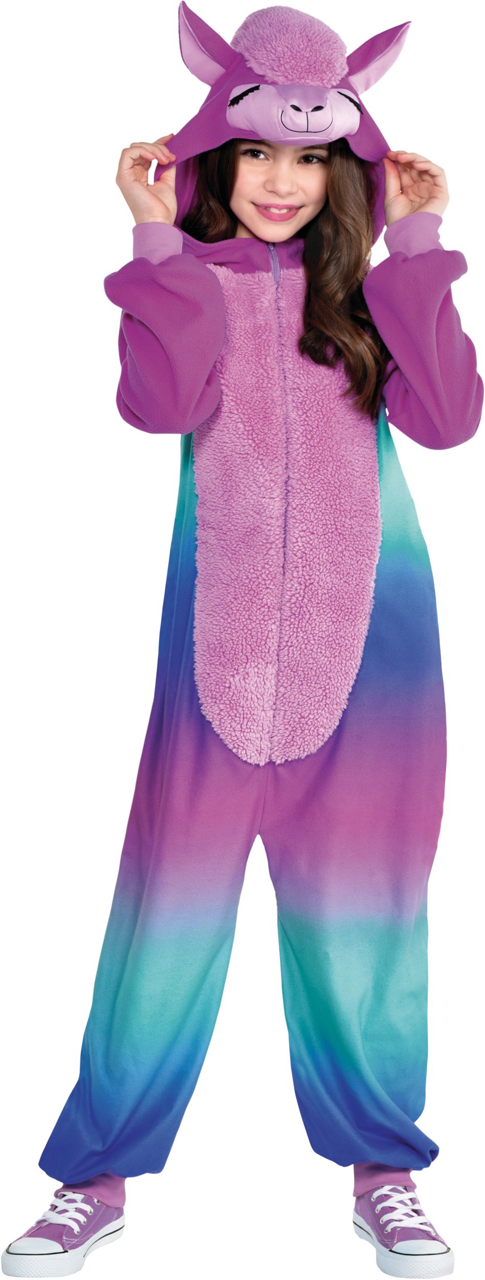 Kids' Llama Purple Jumpsuit with Hood Halloween Costume, Assorted Sizes Front_Flat