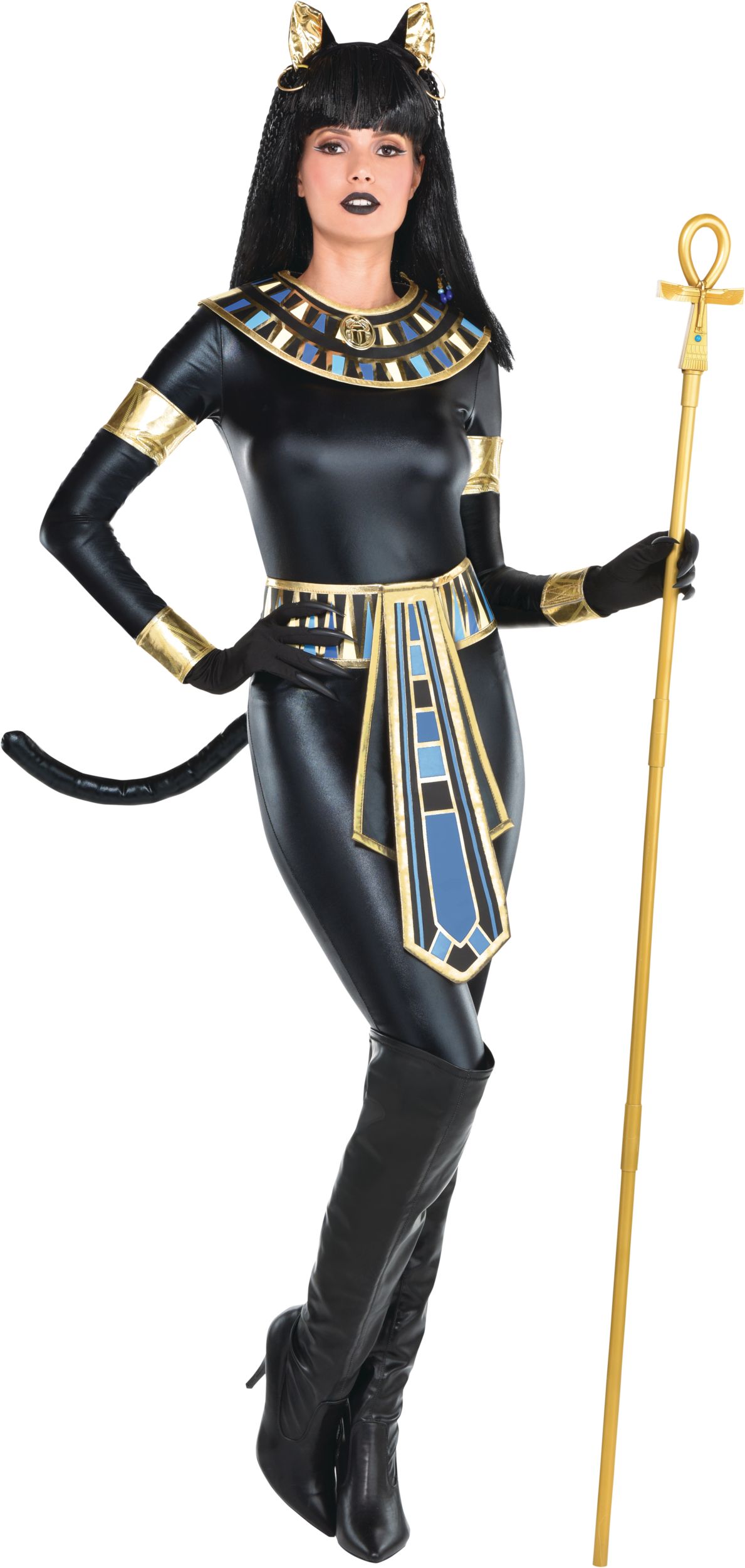 Women's Egyptian Goddess Black Jumpsuit Jumpsuit Halloween Costume, Small Front_Angled_Right