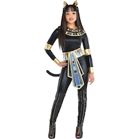 Costume de déesse égyptienne pour femme, combinaison noire, petit Front_Flat