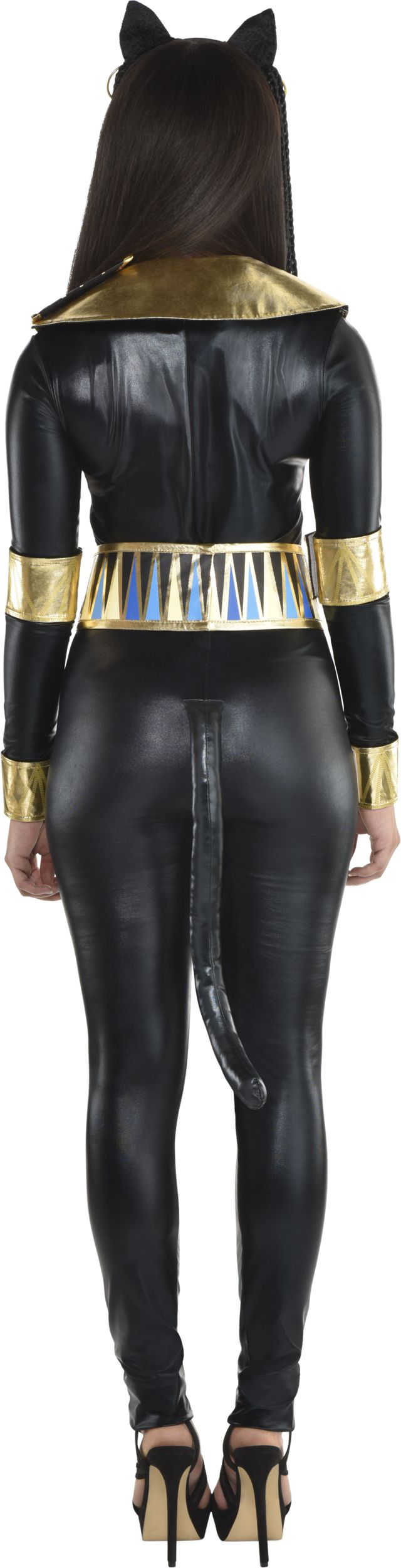 Women's Egyptian Goddess Black Jumpsuit Jumpsuit Halloween Costume, Small Back_Flat