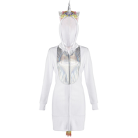 Women's Unicorn White Dress with Hood & Tail Halloween Costume, Assorted Sizes Front_Flat