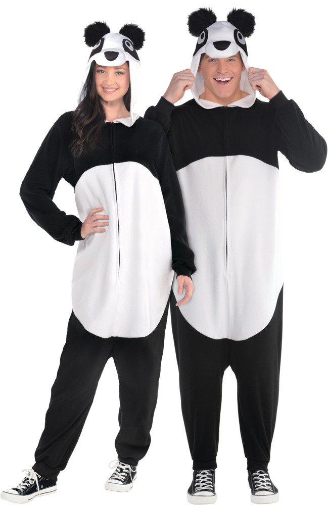 Adult Panda Black/White Jumpsuit with Hood Halloween Costume, One