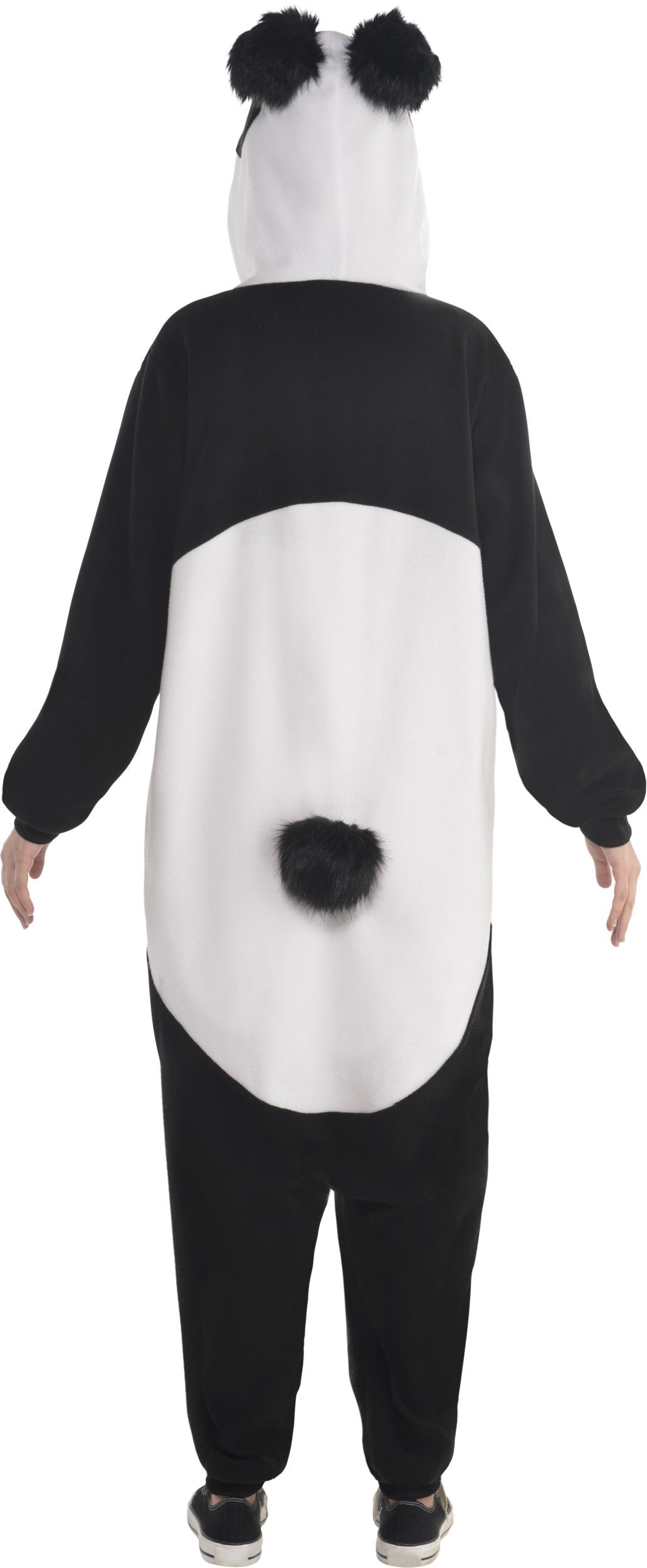 Adult  Panda Black/White Jumpsuit with Hood Halloween Costume, One Size Back_Flat