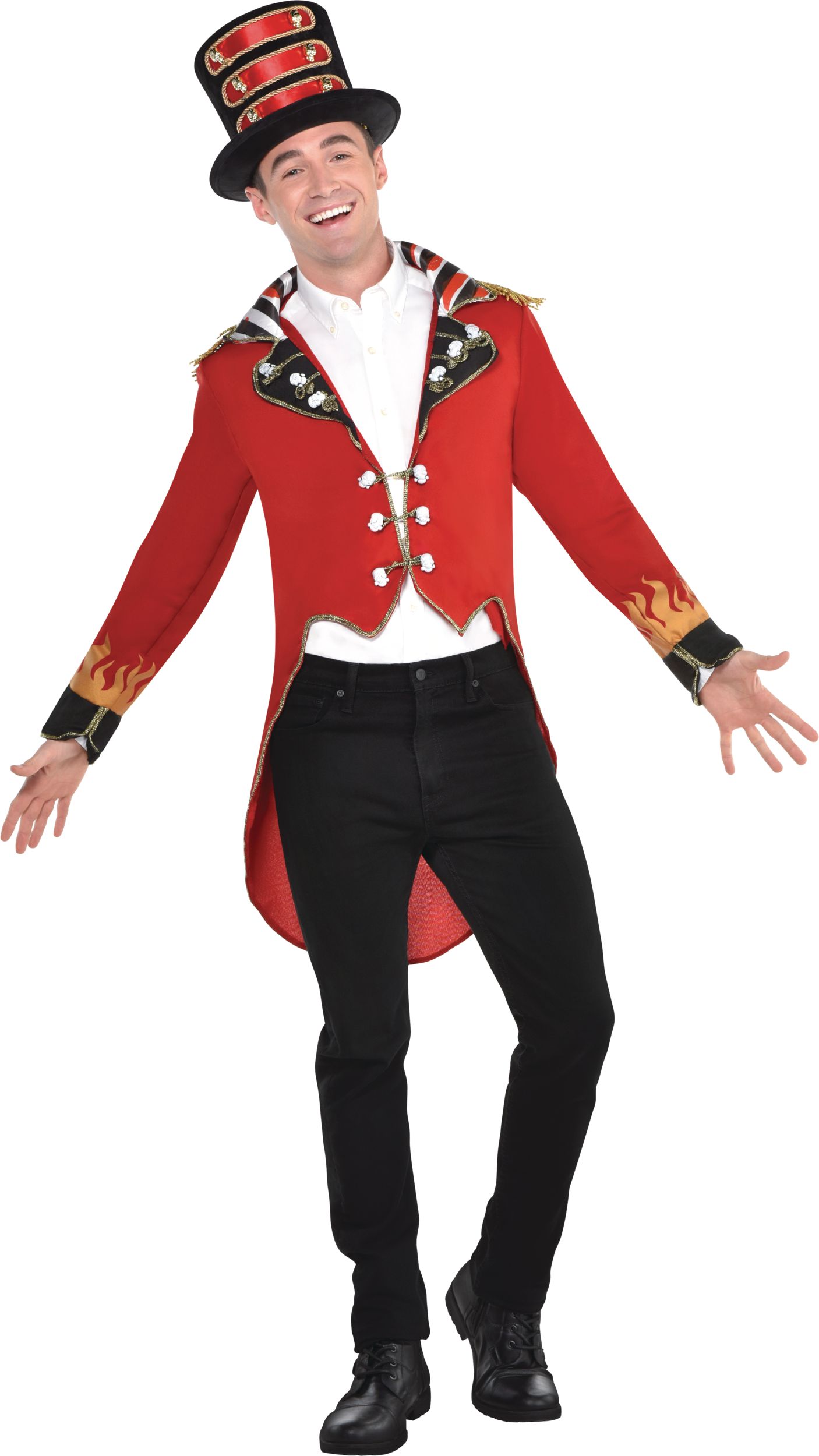 Disney The Greatest Showman Circus Ringmaster Top Hat, Black/Red/Gold, One Size, Wearable Costume Accessory for Halloween Front_Flat