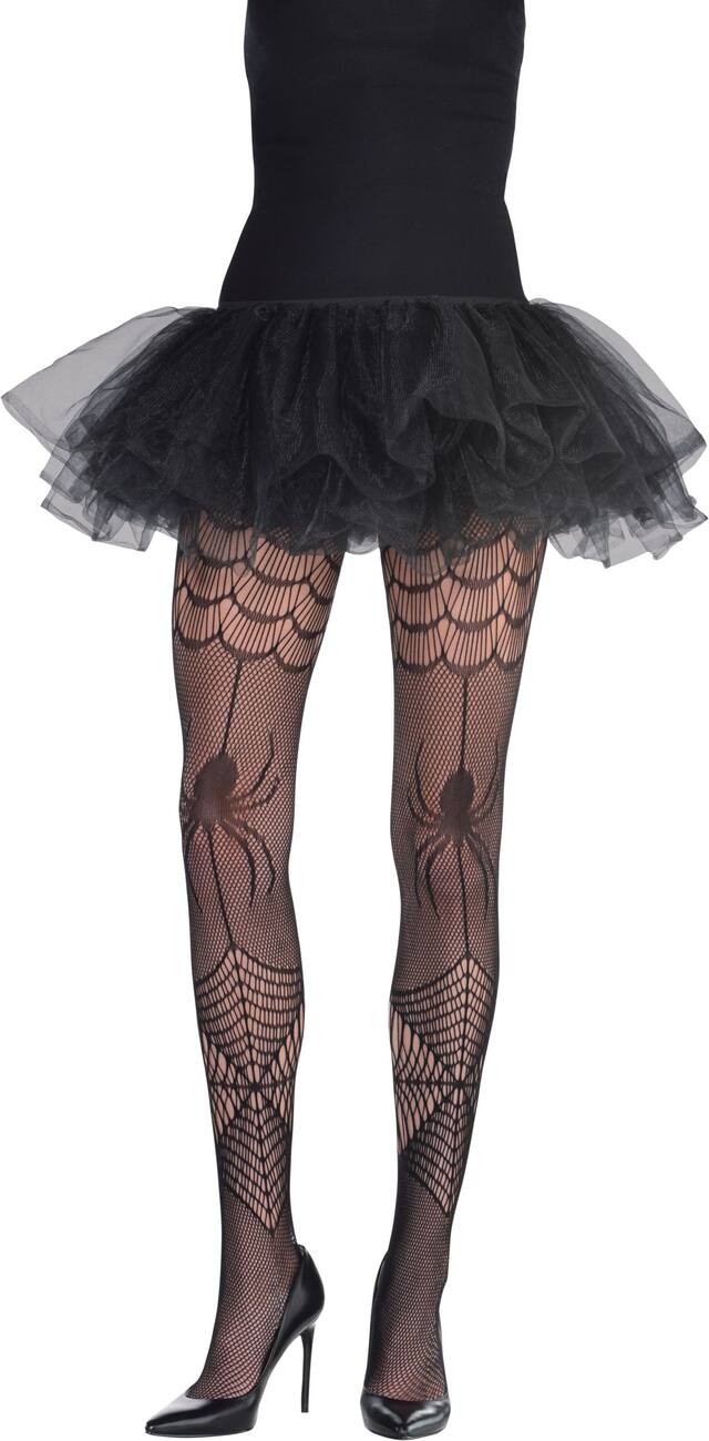 Collants en filet à motif de toile d'araignée pour adulte, noir, taille unique, accessoire de costume à porter pour l'Halloween Front_Flat