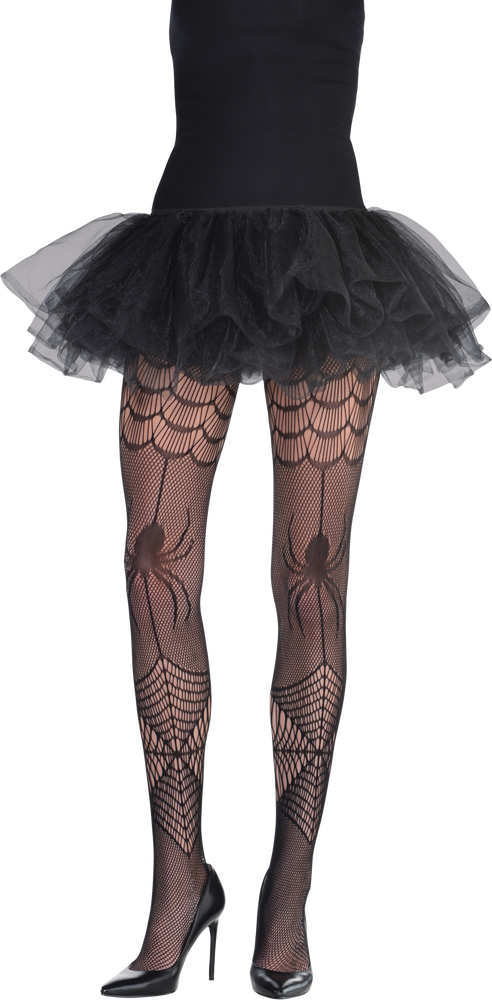 Adult Thigh-High Fishnet Stocking Tights with Lace & Ties, Black, One Size,  Wearable Costume Accessory for Halloween