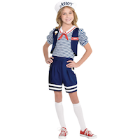 Costume Stranger Things Robin Scoops Ahoy, enfants, uniforme de marin rayé bleu/blanc, tailles variées Front_Flat