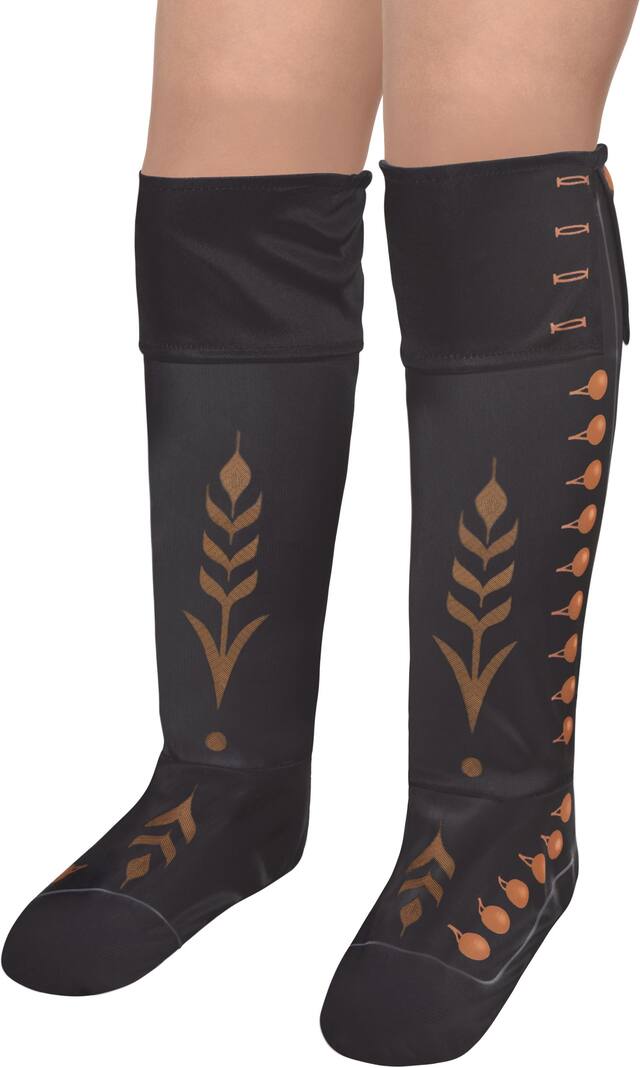 Kids' Disney Frozen Anna Boot Stretch Covers, Black, One Size, Wearable Costume Accessory for Halloween Front_Three_Fourths_Angled_Left