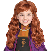 Perruque longue bouclée Disney Anna La Reine des neiges, orange, taille unique, accessoire de costume à porter pour l'Halloween Front_Flat