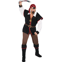 Men's Pirate Black/Red Outfit with Shirt/Pants/Bandana/Boot Covers Halloween Costume, Plus Size Front_Flat