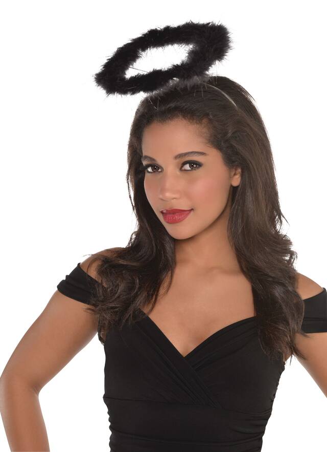 Marabou Halo Dark Angel Headband, Black, One Size, Wearable Costume Accessory for Halloween Front_Angled_Left