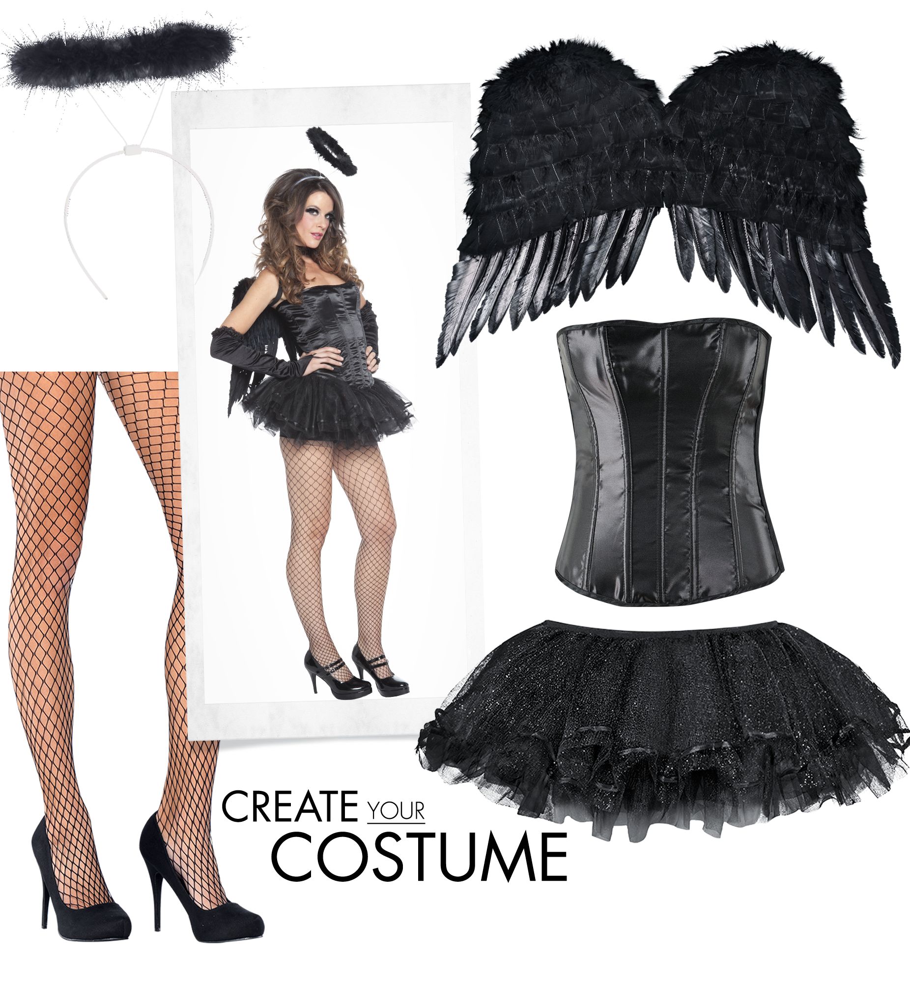 Marabou Halo Dark Angel Headband, Black, One Size, Wearable Costume Accessory for Halloween Front_Flat