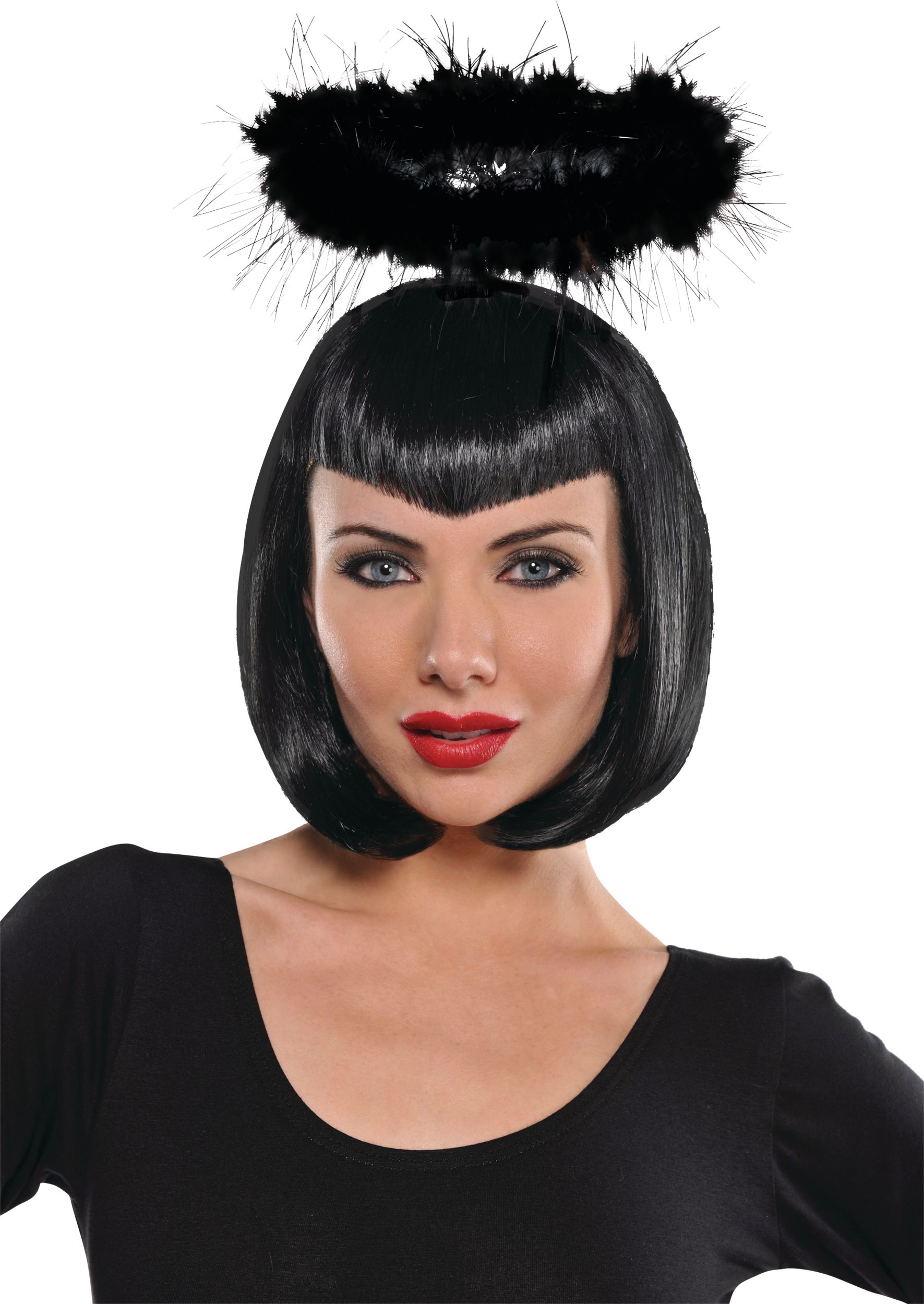 Marabou Halo Dark Angel Headband, Black, One Size, Wearable Costume Accessory for Halloween Front_Flat