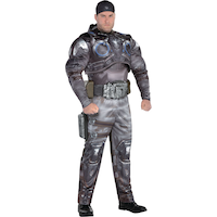 Costume Gears of Wars Marcus Fenix, hommes, combinaison rembourrée noire, grande taille Front_Angled_Right