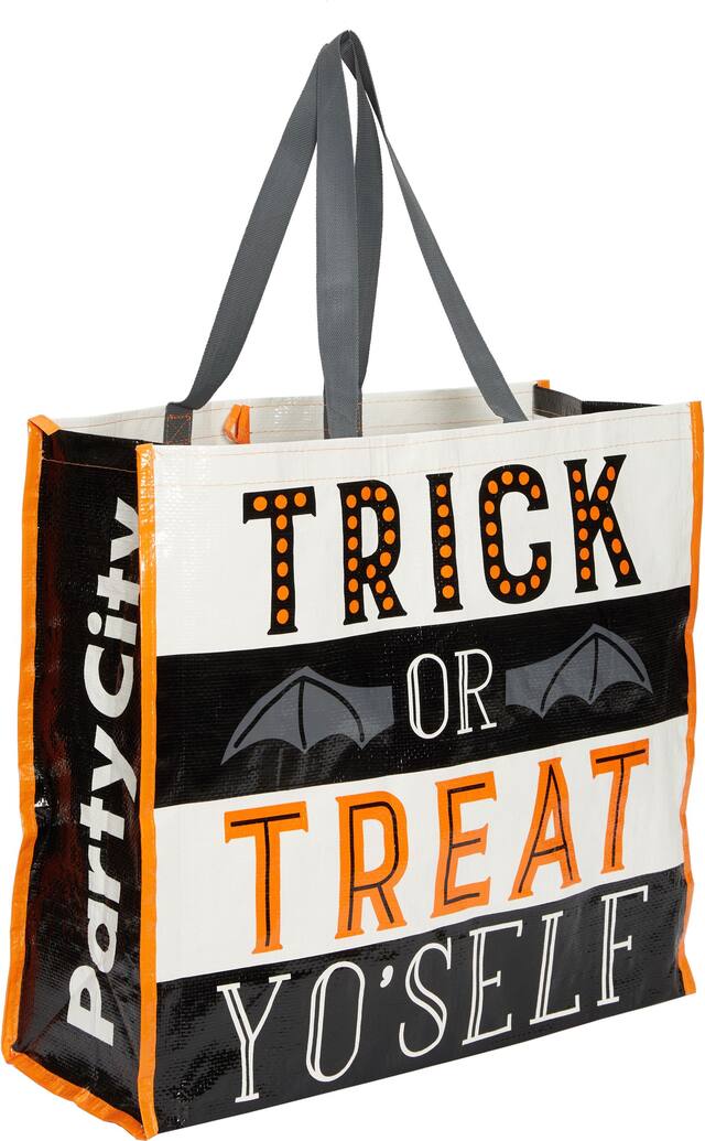 Sacs à friandises en plastique Trick or Treat Yo'Self, noir/orange/blanc, 19 po, pour passer l'Halloween Front_Angled_Right