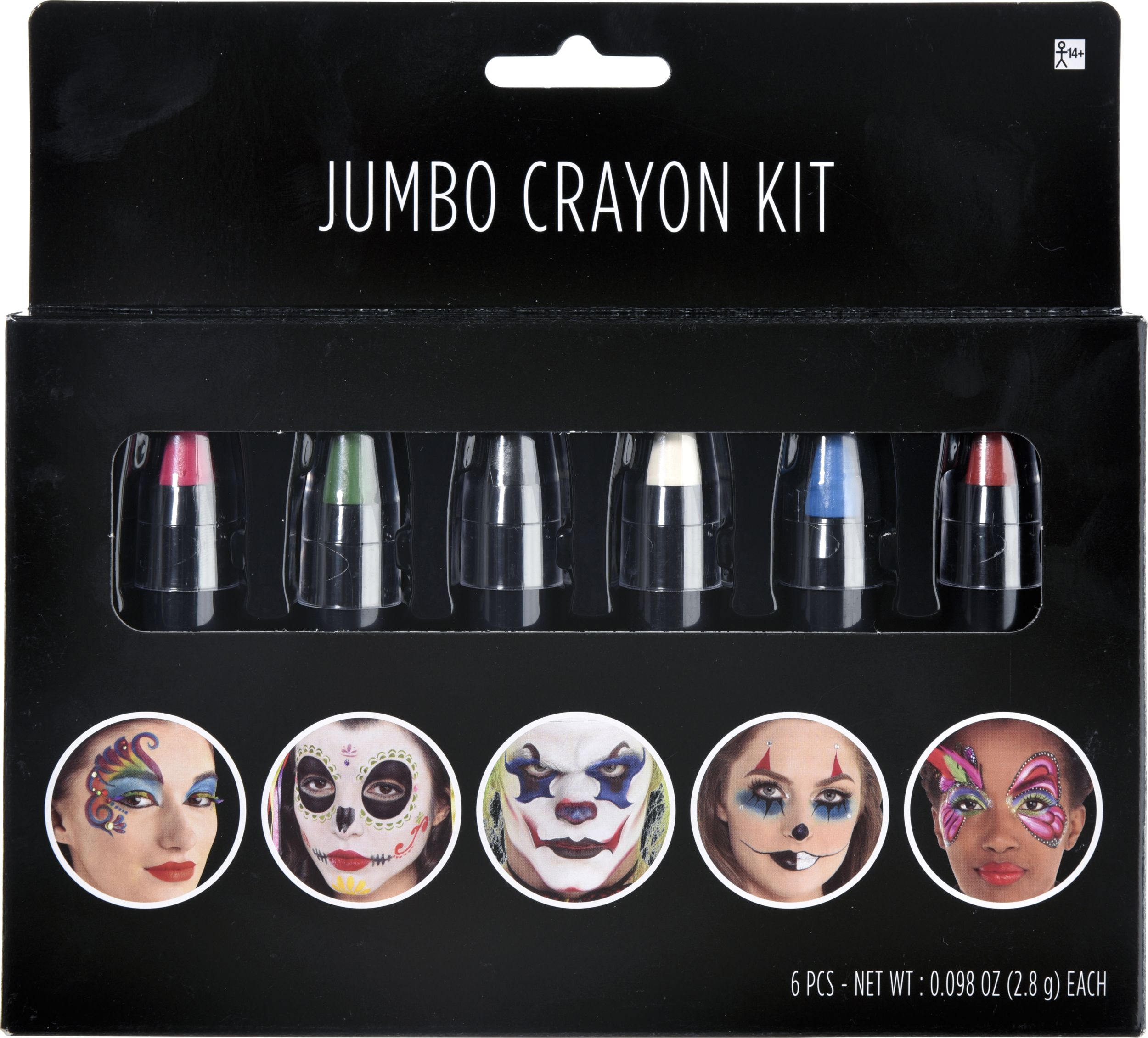 Jumbo Retractable Crayon Face Makeup Sticks, Multi-Coloured, 4.5-in, 6-pk, Costume Accessories for Halloween Front_Flat