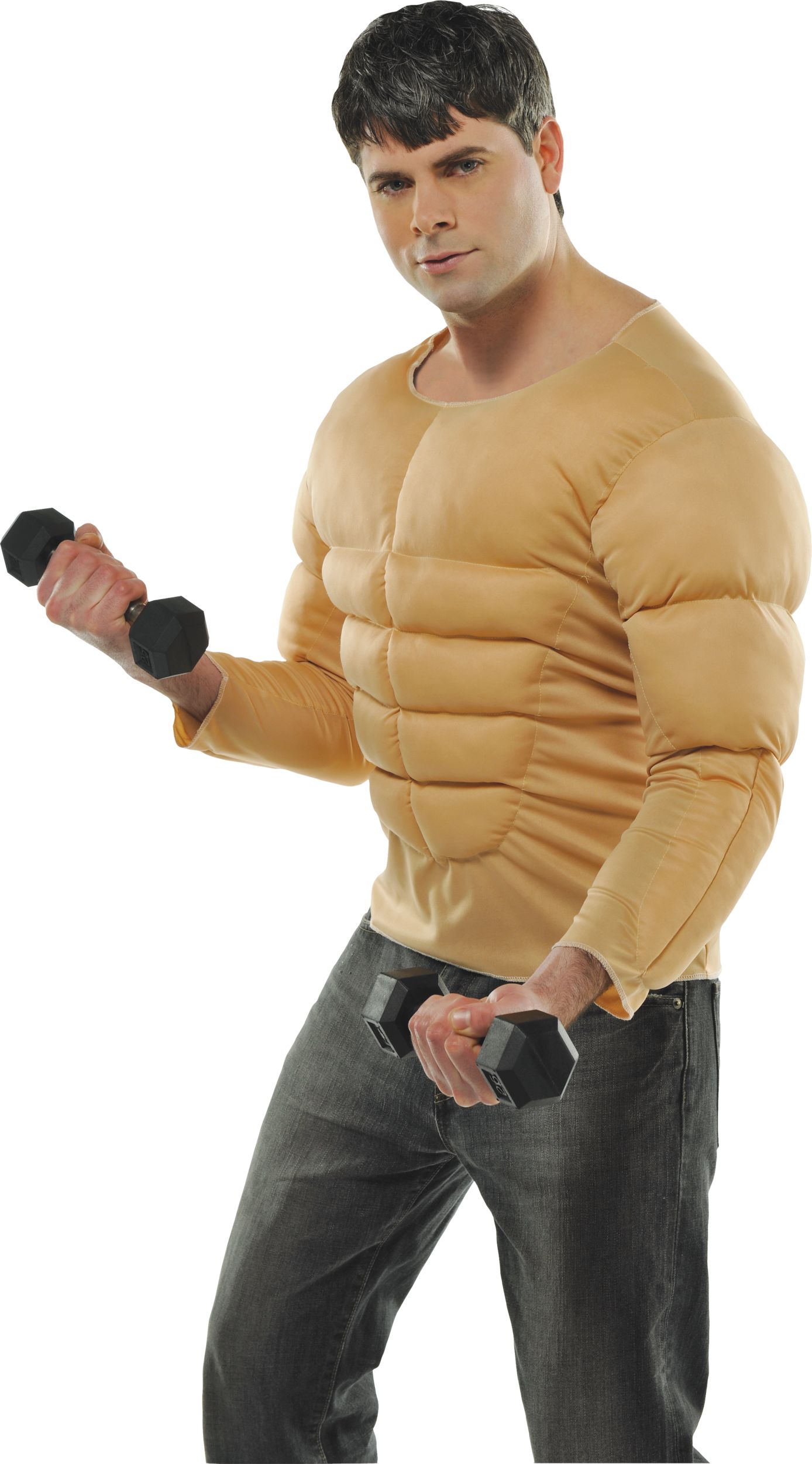 Chandail à manches longues avec rembourrage musculaire pour adulte, beige, taille universelle, accessoire de costume portable pour l'Halloween Front_Angled_Left