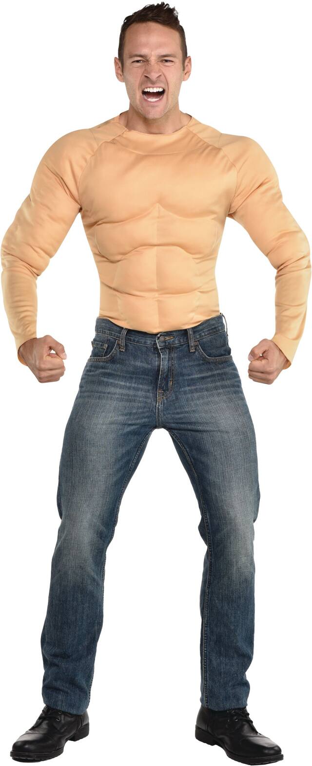 Adult Padded Muscle Long Sleeve Shirt, Beige, One Size, Wearable Costume Accessory for Halloween Front_Flat