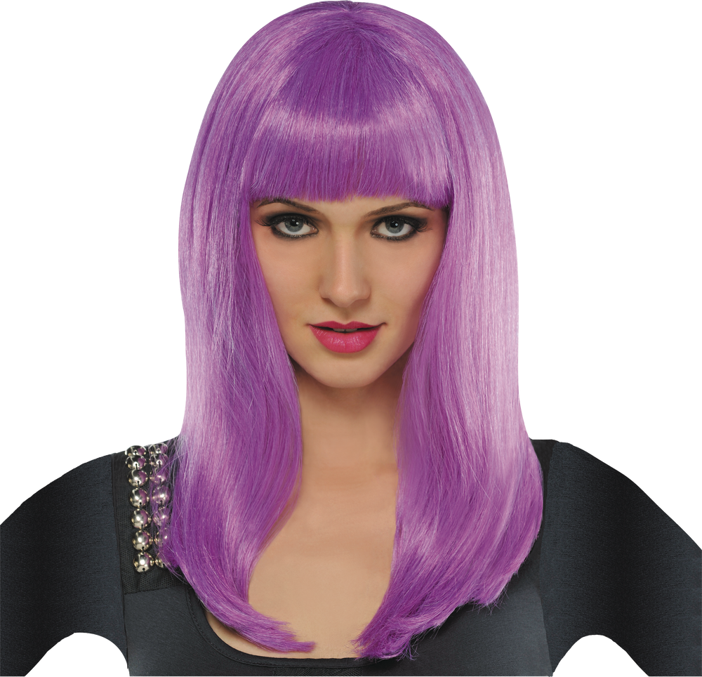 Long Straight Hair Wig with Bangs Purple One Size Wearable