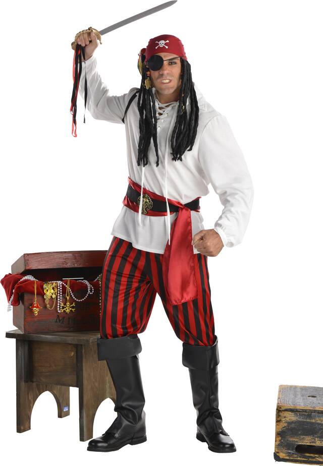 Ceinture écharpe en tissu de pirate à motif de crâne, rouge/noir, taille universelle, accessoire de costume portable pour l'Halloween Front_Flat