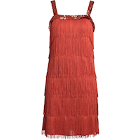 Costume garçonne charleston, femmes, robe rouge à franges, tailles variées