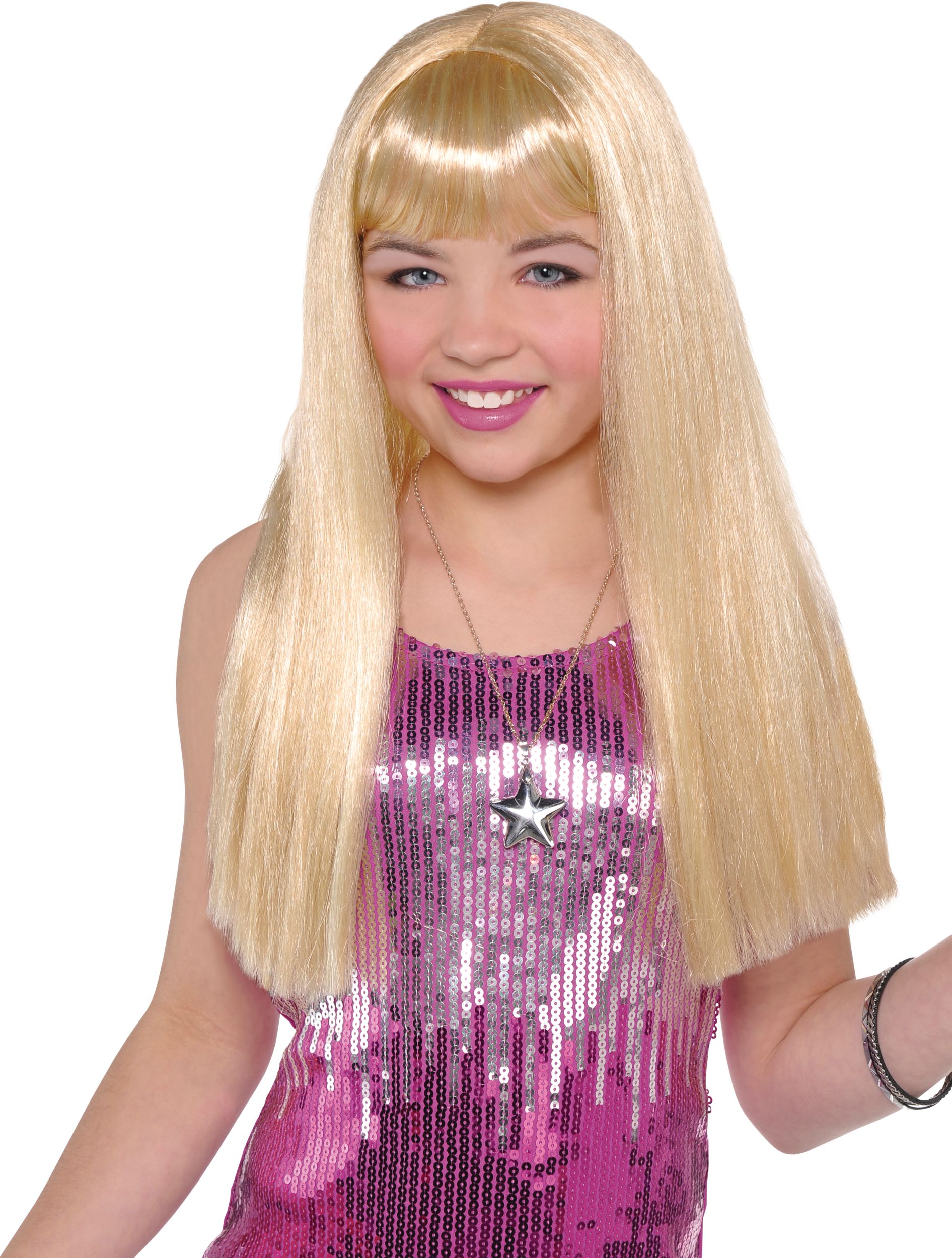 Child Long Blonde Wig Front_Flat
