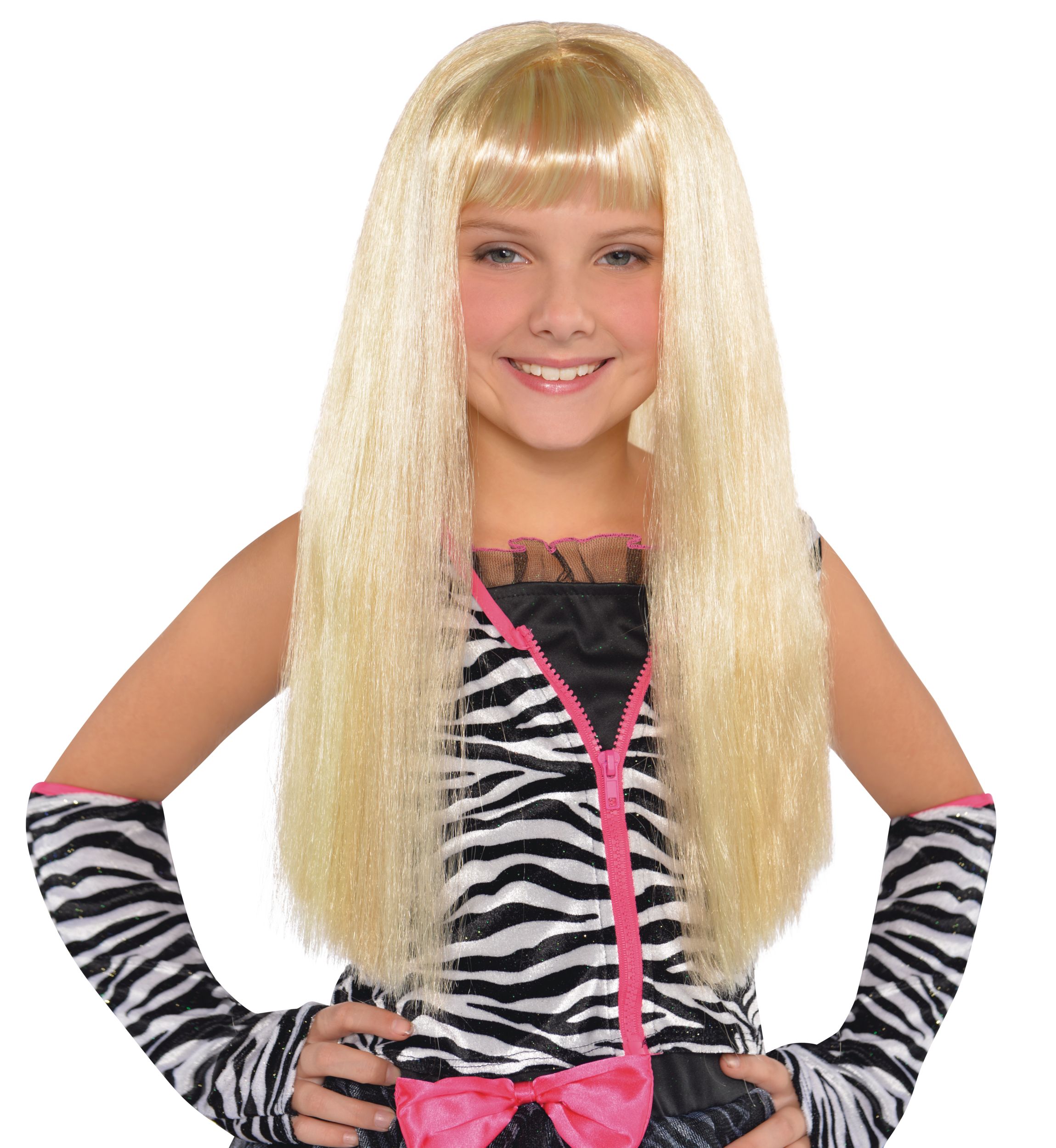 Child Long Blonde Wig Front_Flat