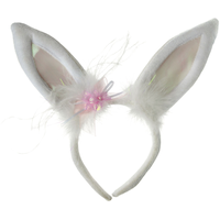 Serre-tête à oreilles de lapin en marabout avec boucle, blanc/rose, taille unique, accessoire de costume à porter pour l'Halloween Front_Flat