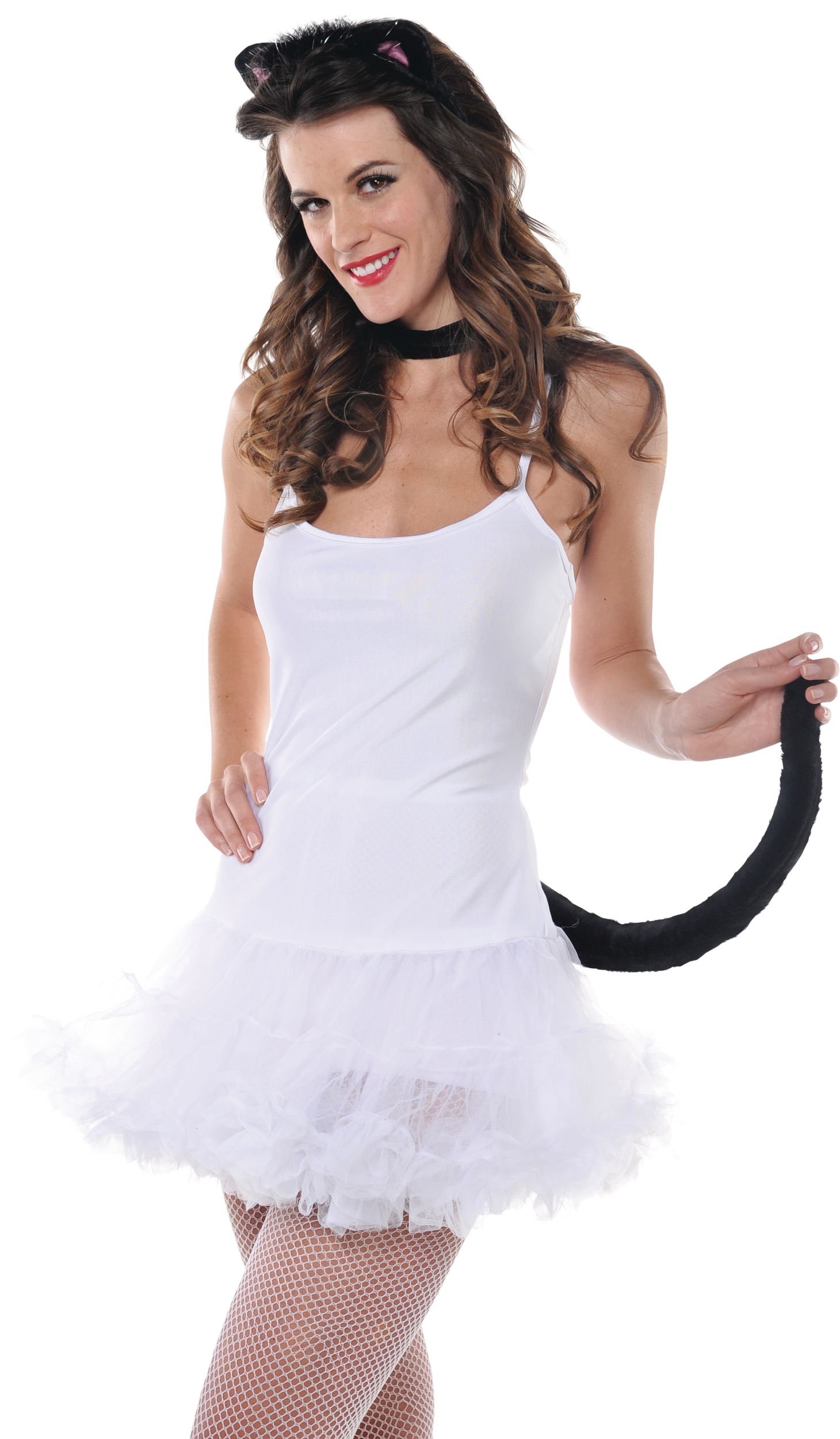 Cat or Mouse Fur Tail, Black, 19-in, Wearable Costume Accessory for Halloween Front_Angled_Right