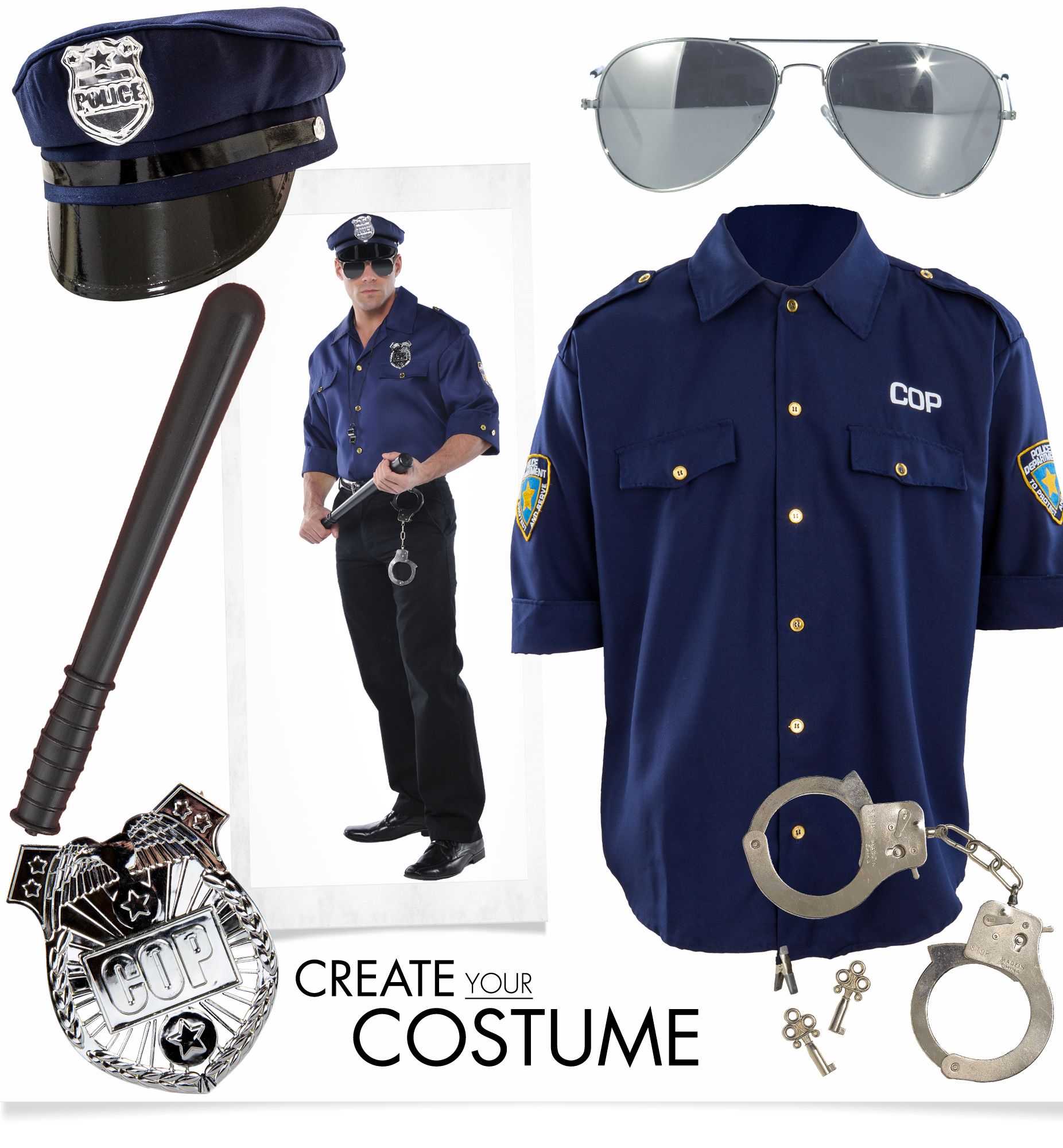 Police Shirt Party Costume, Adult, One Size Front_Flat