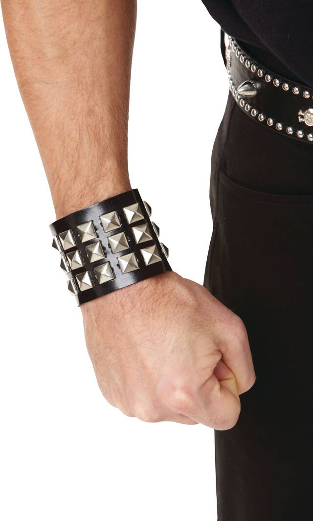 Studded Leather Wristband, Black/Silver, One Size, Wearable Costume Accessory for Halloween Front_Flat