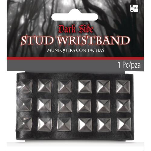 Studded Leather Wristband, Black/Silver, One Size, Wearable Costume Accessory for Halloween