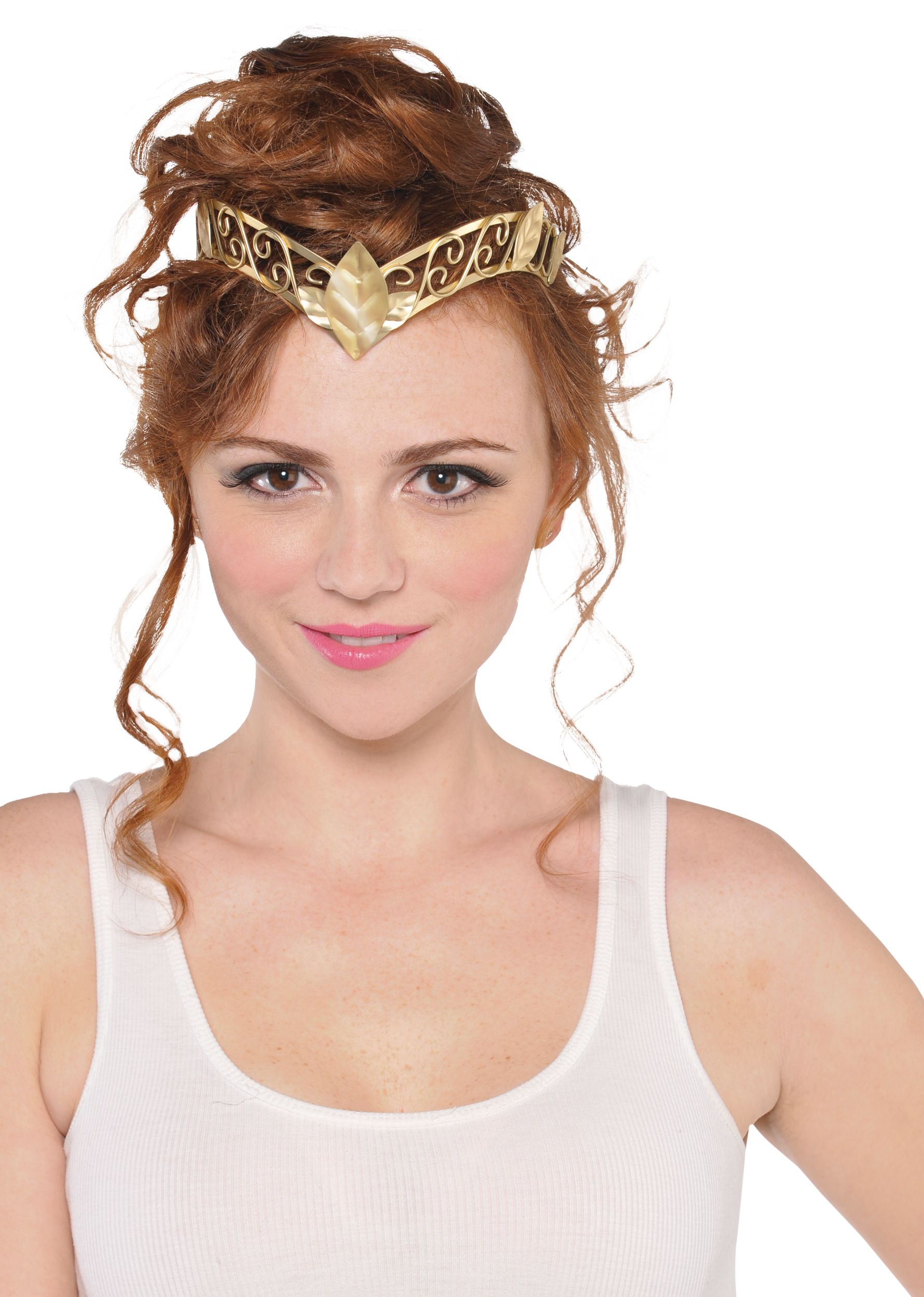 Serre-tête romain en métal à feuilles d'olivier, doré, taille unique, accessoire de costume à porter pour l'Halloween Front_Flat