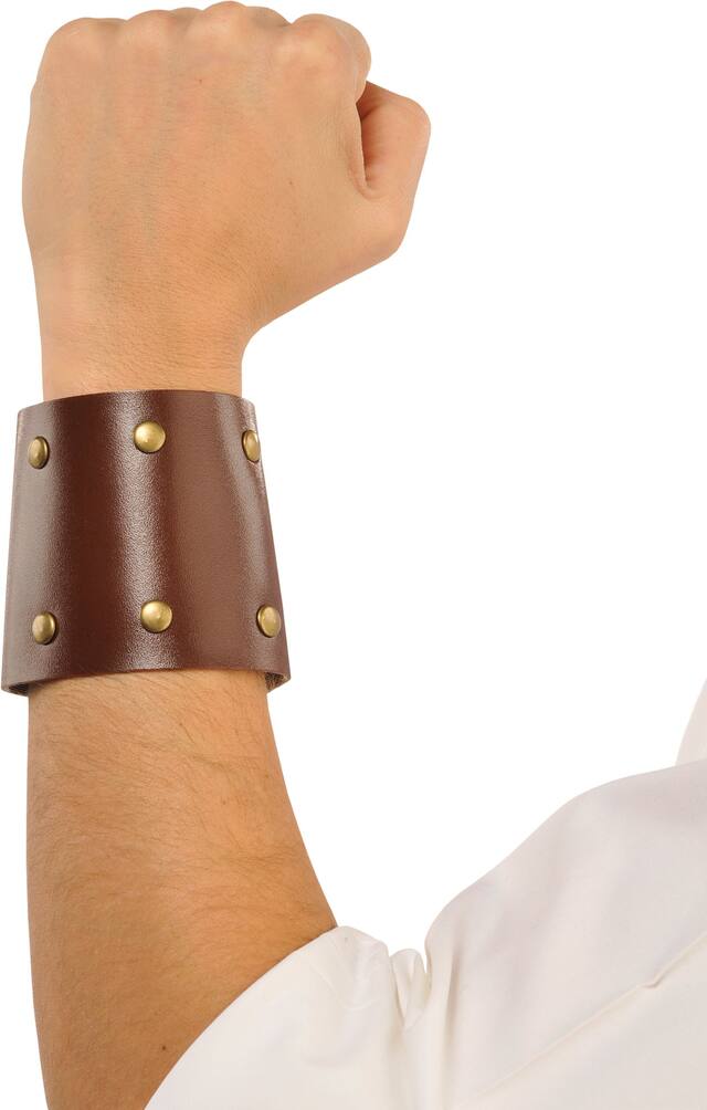 Studded Roman Warrior Gladiator Wrist Bands, Brown, One Size, Wearable Costume Accessory for Halloween Front_Flat