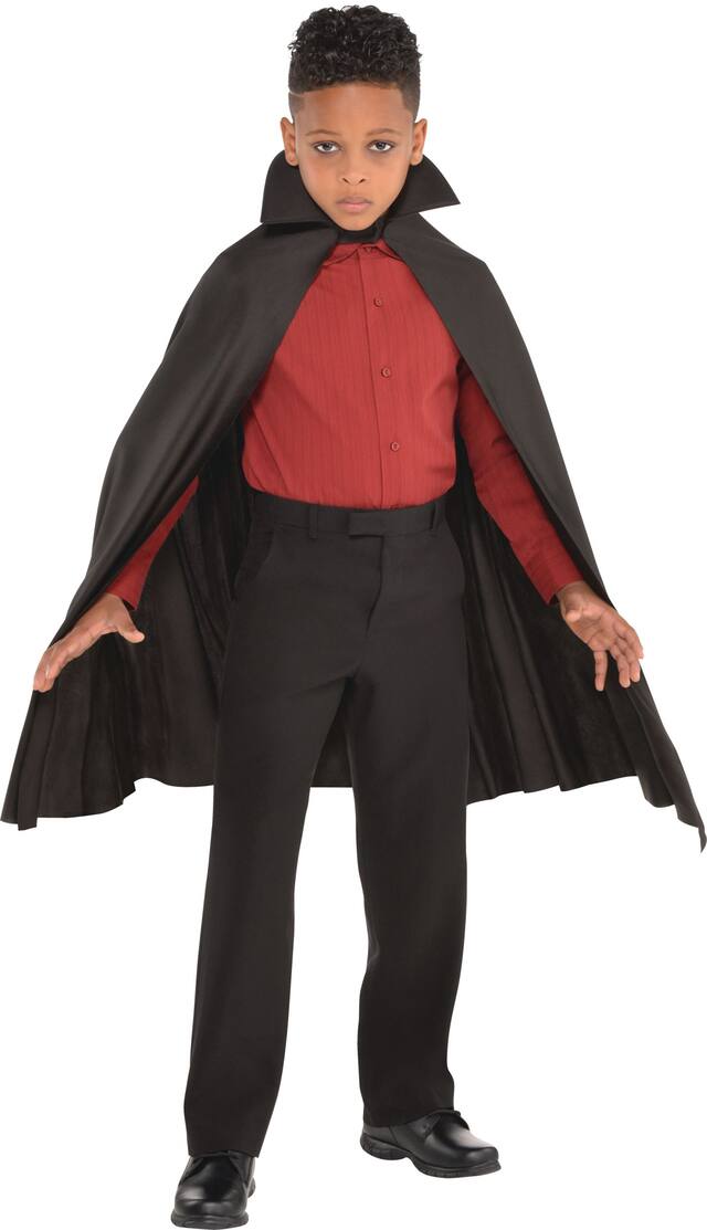 Kids' Vampire Cape with Collar, Black, One Size, Wearable Costume Accessory for Halloween Front_Flat