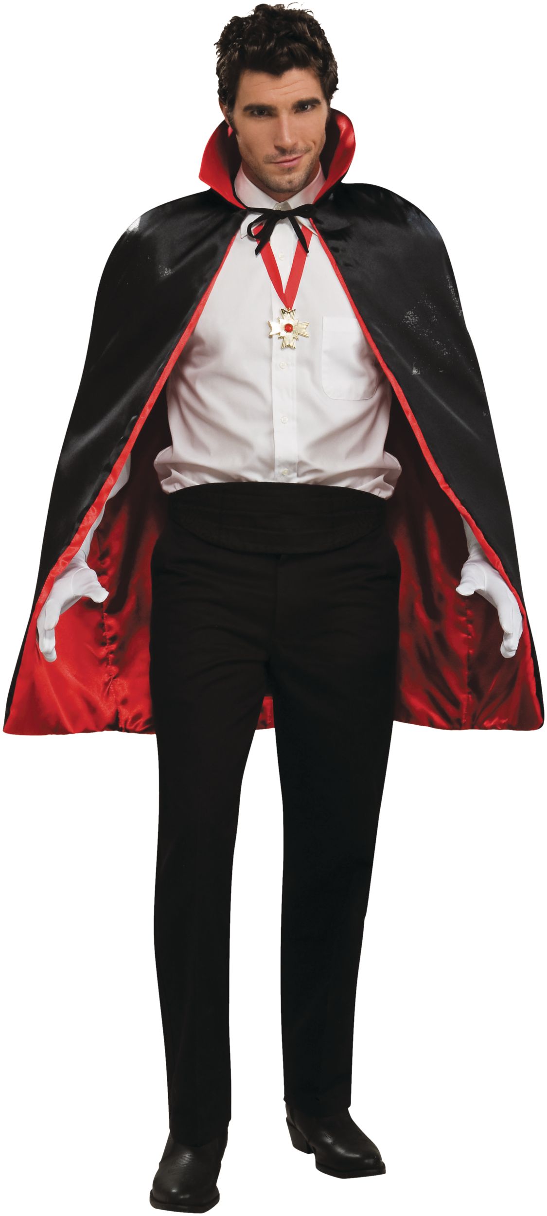 Adult Black & Red Reversible Vampire Cape Front_Flat