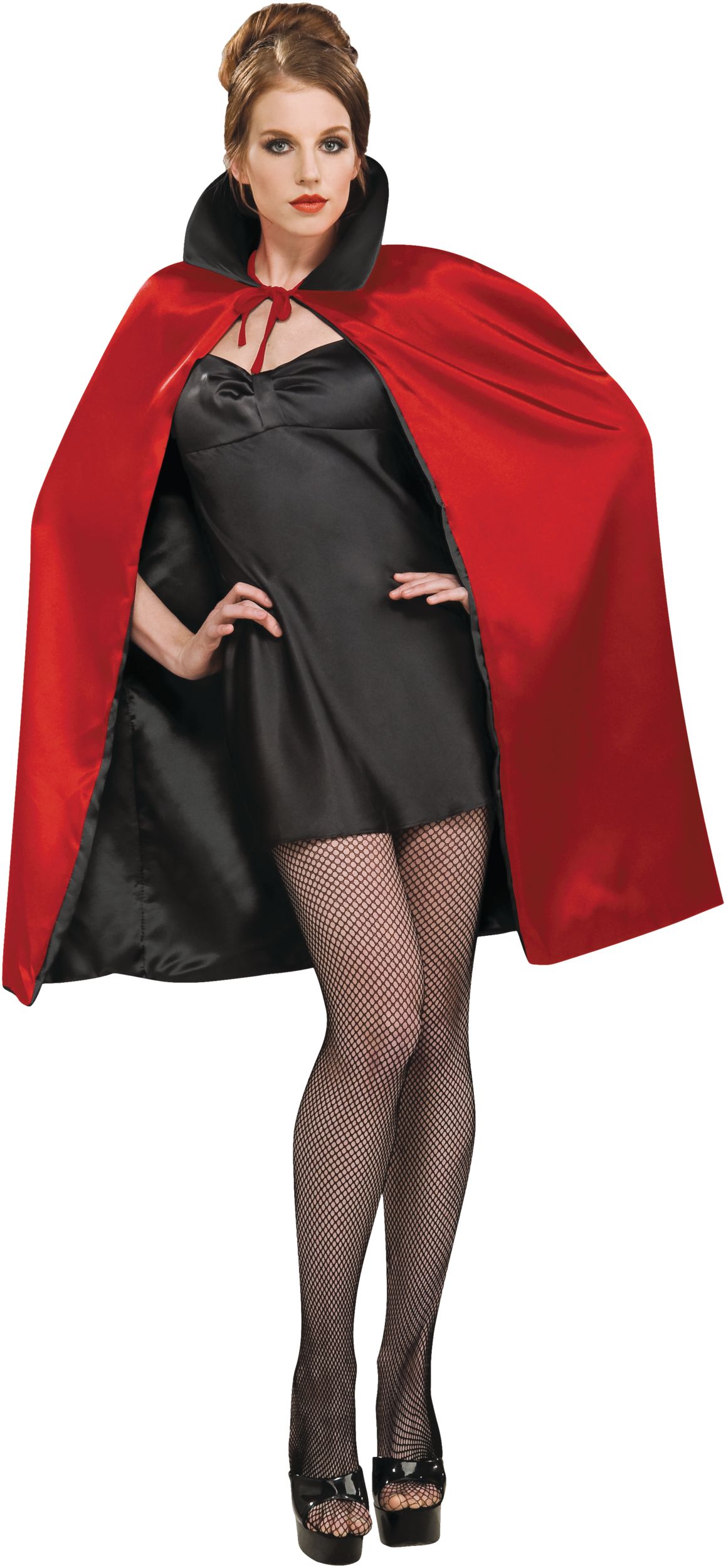 Adult Black & Red Reversible Vampire Cape Front_Flat
