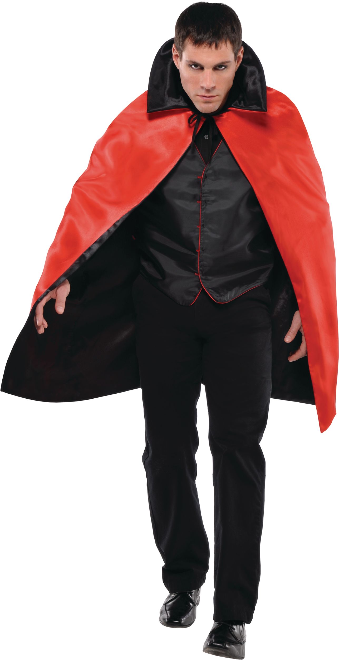 Adult Black & Red Reversible Vampire Cape Front_Flat