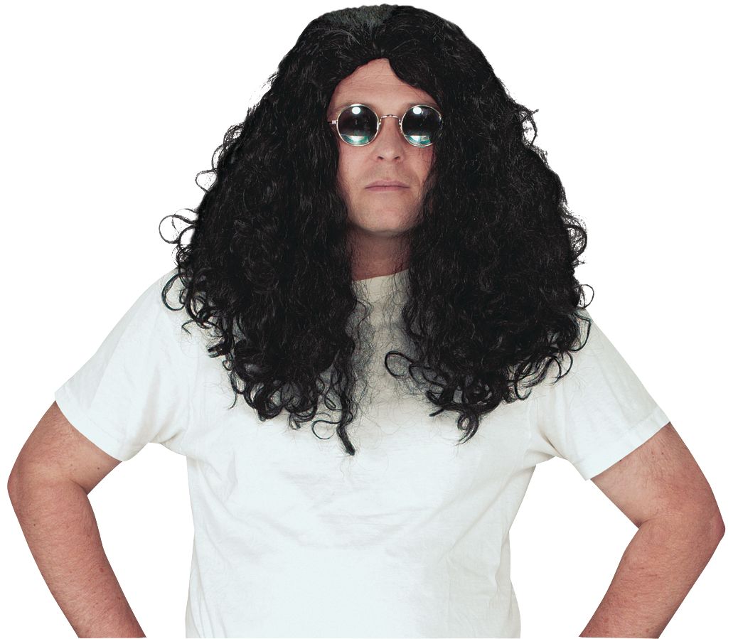 Perruque longue bouclée de disc-jockey, noir, taille unique, accessoire de costume à porter pour l'Halloween Front_Flat