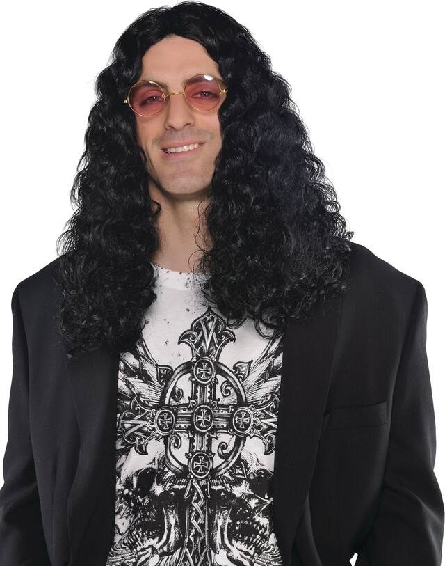 Disc Jockey Curly Long Hair Wig, Black, One Size, Wearable Costume Accessory for Halloween Front_Flat