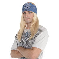 Love of Rock Straight Long Hair Wig with Bandana, Blonde/Blue, One Size, Wearable Costume Accessory for Halloween Front_Angled_Left
