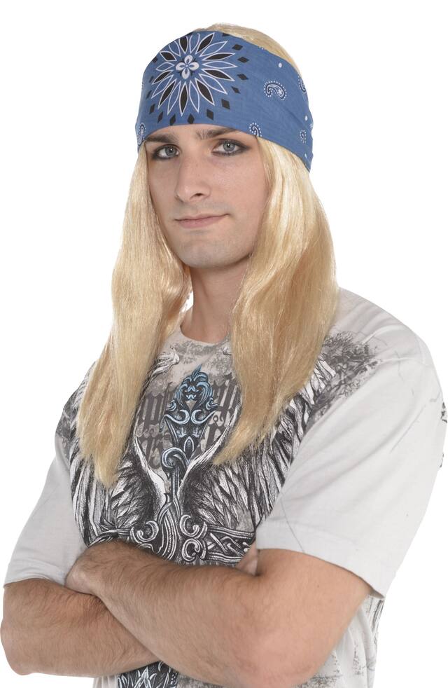 Love of Rock Straight Long Hair Wig with Bandana, Blonde/Blue, One Size, Wearable Costume Accessory for Halloween Front_Angled_Left